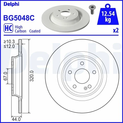 Imagen de DELPHI BG5048C Disco de freno 320 12 5 macizo revestido altamente carbonizado sin cojinete rueda, anillo sensor ABS MERCEDES BENZ: Clase B
