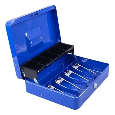 Imagen de igadgitz home U7264 Caja de Caudales con Llaves, Bandeja para Monedas y Clips Resorte, Seguridad Azul
