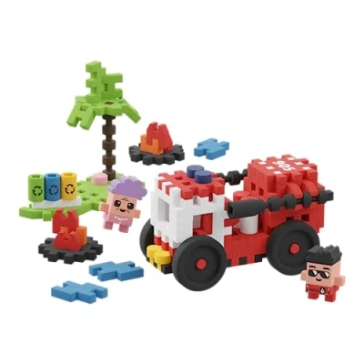 Imagen de Marioinex 903193 Building Blocks Mini Waffle City Fire Truck 80 Piezas 2 Figuras