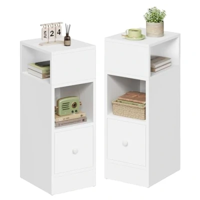 Imagen de EUGAD 2X Mesitas de Noche con 2 Compartimentos y 1 Cajón, 25x30x66 cm, Mesilla Estrecha Dormitorio, Estilo Moderno, Mesita Auxiliar Alta Madera, Blanco, 0179ZZ