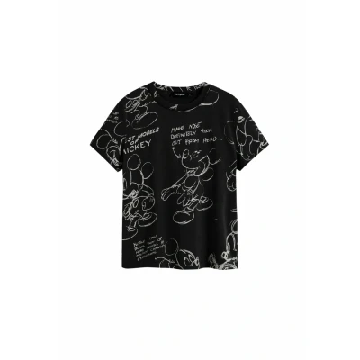 Imagen de Desigual Mickey Sketch Camiseta estampada, Mujer, Talla: XL, Black