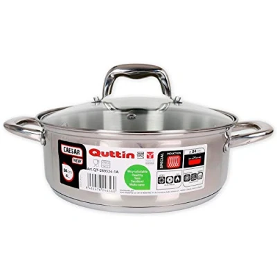Imagen de Quttin Cacerola Profesional New Caesar de Inducción para Cocina y Horno Grande Acero Inoxidable Antiadherente con Tapa Cristal Asas 24 cm/4 L Apta Todo Tipo Cocinas