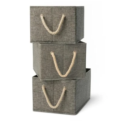Imagen de Amazon Basics Cajas de almacenamiento plegables con asas cuerda, color antracita, grande, paquete 3