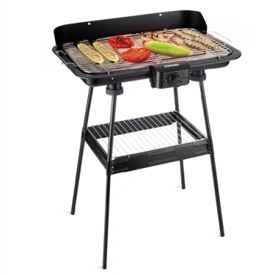 Imagen de Korona parrilla eléctrica de pie 46221 con XXL (51 x 30 cm), 2200 W, protección contra el viento, luz control, interruptor seguridad, ajuste temperatura sin niveles