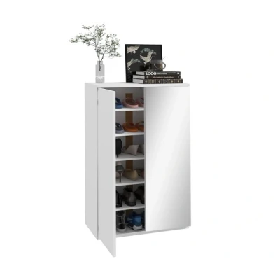 Imagen de HOMCOM Mueble Zapatero con Espejo Armario para 18 Pares de Zapatos 5 Estantes Ajustables Recibidor 60x32x95 cm Blanco