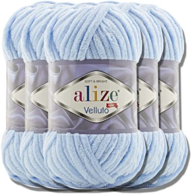 Imagen de Alize Velluto Lote de 5 ovillos Lana turca 100 g cada una Super Bulky Ovillo XXL para Amigurumi Suave bebé ganchillo y tejido (Azul 218)