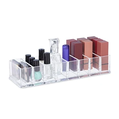 Imagen de Relaxdays Organizador Maquillaje Rectangular, 8 Compartimentos, Pintaúñas, Caja Multiusos, 5 x 25,5 9 cm, Transparente