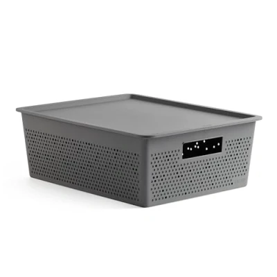 Imagen de TATAY Set de Caja Organizadora Rectangular 12L y Tapa Bohol, Polipropileno, Libre BPA, Plástico 100% Reciclado, Gris Antracita, Medidas 30,5 x 39,5 13,5 cm