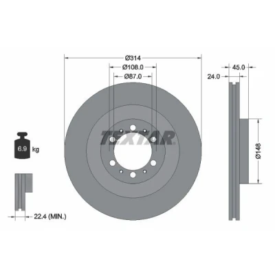 Imagen de TEXTAR PRO 92144803 Disco de freno 314 24 06/10 108 ventilación interna revestido sin perno sujeción rueda, buje rueda