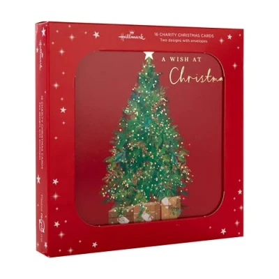 Imagen de Hallmark Tarjeta de Navidad, paquete múltiple tarjetas 16, 2 diseños, árbol Navidad y corona, caridad, con sobres