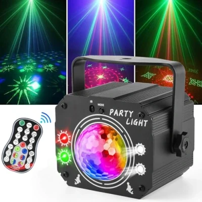 Imagen de Nauotk luz de disco con mando a distancia, lámpara escenario 3 en 1 controlada por música y sonido, fiesta estroboscópico, bola 2 m cable USB para Halloween, Navidad,