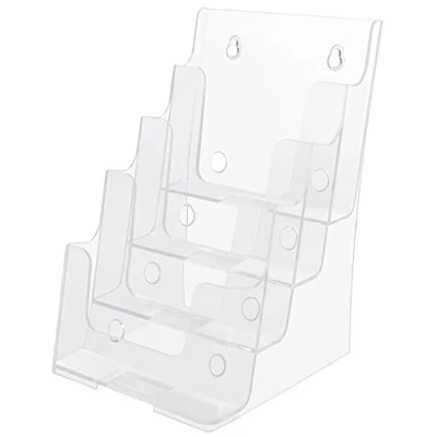 Imagen de BELLE VOUS Porta Folletos Pared/Sobremesa A5 Multi Nivel de Acrílico Transparente 4 x Expositor Portafolletos Pared Dispensador Tres Pliegues, Volante, Menú, Panfletos