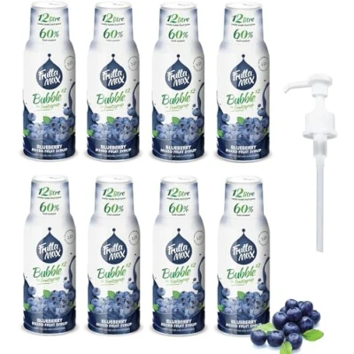 Imagen de 8 paquetes FruttaMax Concentrado de jarabe frutas Menos azúcar con un 60% contenido fruta adecuado para máquina refrescos (8 x 500 ml) Arándano)