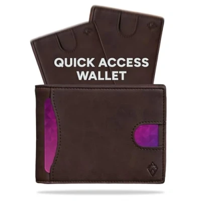 Imagen de AKIELO Tarjetero de Hombre Bloqueo RFID Plegable con Lengüeta Extractora y Caja Regalo Elegante Cartera Minimalista (Delta Edición Moca Oscura)