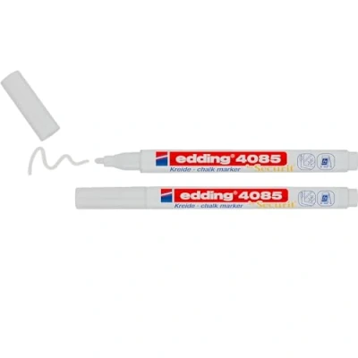 Imagen de edding 4085 marcador de tiza blanco 2 rotuladores punta redonda 1 mm para cristal borrables pizarras, vidrio y espejos líquida cobertura opaca
