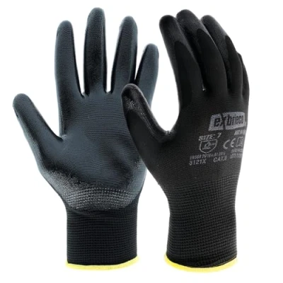 Imagen de EXBRIECO Guantes de Trabajo Profesionales Ideales para Automotriz, Construcción y Embalaje, Protección CAT2 en Poliéster Nitrilo, Precisión Táctil, Multipropósito, Cómodos, Resistentes
