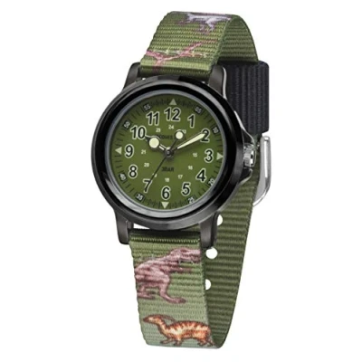 Imagen de JACQUES FAREL KSB 989 Reloj de pulsera para niños (cuarzo, analógico, Correa tela), color verde oliva y negro,