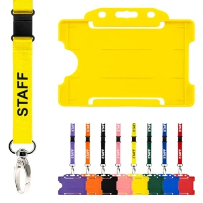 Imagen de CKB Ltd Cordón para personal con tarjetero, paquete doble de cordones seguridad identificación, correa el cuello, clip metal giratorio, diseño liberación rápida (amarillo)