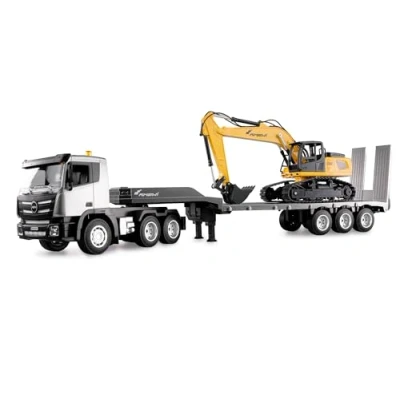 Imagen de Amewi Juego de camión 2 en 1 con Carga Baja y Excavadora 1:24 RTR teledirigido RC Obras para niños 8 años, Color Antracita, Negro Amarillo
