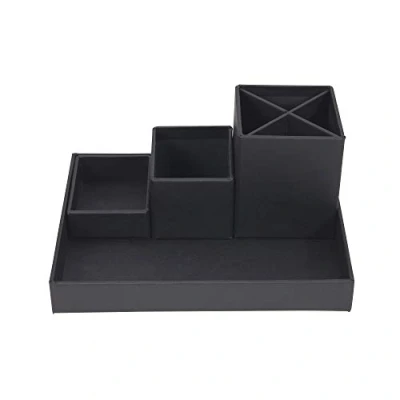 Imagen de Bigso Box of Sweden organizador de escritorio para lápices, clips, notas, etc. Caja clasificadora con 4 compartimentos Sistema tablero fibras y papel gris oscuro
