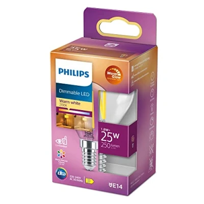 Imagen de Philips LED Bombilla Clásica Vela y Brillo, P45 E14, Luz Blanca Cálida Regulable, 25W