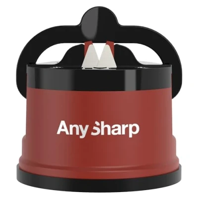 Imagen de AnySharp Afilador de Cuchillos, Seguridad sin Manos, Ventosa, Afila con Todos los Cuchillos Cocina, Ideal para Acero Endurecido y Dentados, El Mejor del Mundo, Compacto, Rojo Ladrillo