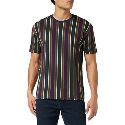 Imagen de Urban Classics Tshirt Printed Oversized Retro Stripe TEE Camiseta estampada, Hombre, Talla: Medium, Midnightnavy/burnedred