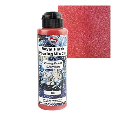 Imagen de Ideen mit Herz Royal Flash Pouring Mix 2en1 medio de Vertido y Pintura Acrílica Metálica con Efecto Purpurina 180 ml no requiere más mezcla fluido, o aceite silicona (color rojo)