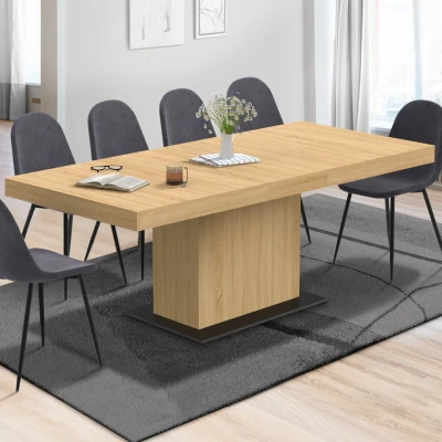 Imagen de Mesa de comedor rectangular extensible EDEN 6 10 personas madera y base negra 160 200 cm