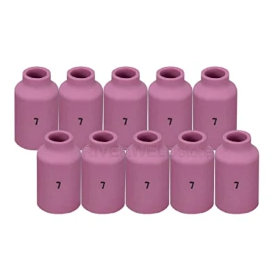 Imagen de RIVERWELD TIG Lente de gas boquilla alúmina tazas ceramica 54N15 (No.7 D11.0 x 42 mm) para WP 17 18 26 Antorcha soldadura, paquete 10