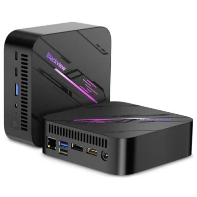 Imagen de Blackview MP100 Mini PC, AMD Ryzen 7 5825U(8 núcleos, 16 Hilos, hasta 4,5 GHz), GB RAM, 512 SSD, Windows 11 Pro, Ordenador de Escritorio, Triple Pantalla 4K/WiFi 6/USB 3.2/RGB/BT5.2/Tipo C