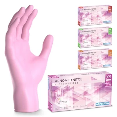 Imagen de ARNOMED guantes nitrilo talla XS, rosa, de nitrilo, 100 uds/caja, desechables sin polvo, goma látex, S, M y L