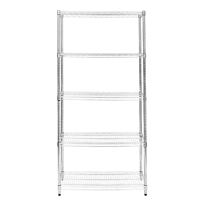 Imagen de Estantería de Alambre 5 Niveles sin Tornillos Almacenaje Almacenamiento Metálico Acero Carbono Cromado Cocina Oficina Garaje 45x90x180cm con Estantes Ajustables Pies Niveladores Capacidad Peso 1000kg