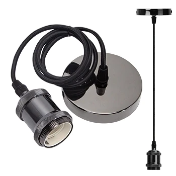 Imagen de Aigostar Portalámpara de Metal para Colgar Lámparas,Vintage Retro Lámpara Colgante E27 con Cable,Péndulo 100 cm,Ideal iluminación Techo,Negro