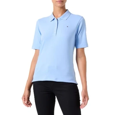 Imagen de Tommy Hilfiger Polo de Manga Corta para Mujer Regular Fit, Azul (Vessel Blue), S