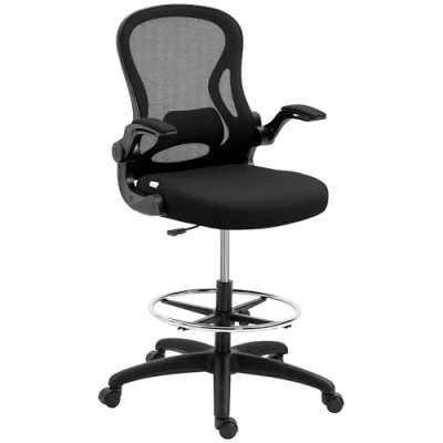 Imagen de Vinsetto Silla de Dibujo Giratoria Escritorio Alta con Respaldo Medio Soporte Lumbar Reposabrazos Abatibles Altura Ajustable Carga 120 kg 59x65x102 122 cm Negro