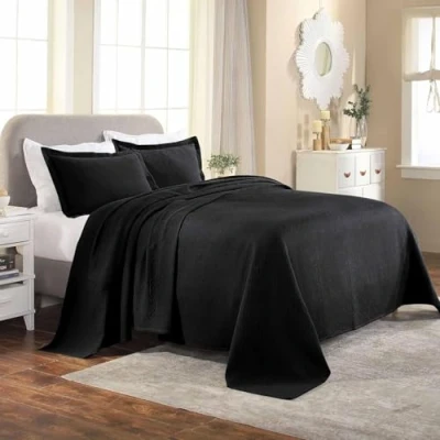 Imagen de Superior Tejido de Cesta Colcha con Fundas Almohada, Algodón, Negro, Plein