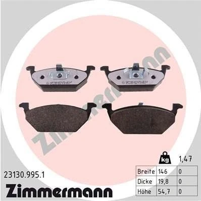 Imagen de ZIMMERMANN 23130.995.1 Juego de pastillas freno Foto correspondiente a la entrega SEAT: Ibiza 3, Leon I Hatchback, Toledo 2 Limousine