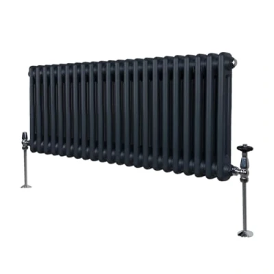 Imagen de Radiador Tradicional Horizontal de 2 columnas 300mm x 1012mm Gris Antracita Mate Acero Montado en pared Kit fijación y soportes + Cepillo limpieza GRATIS Calefacción estufa calefactor