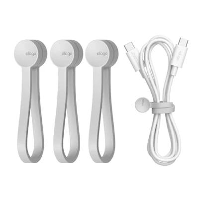 Imagen de elago 3 Pack Bridas Magnéticas para Cables, Organizador de Cables Silicona Premium, Magnético Reutilizable y Fuerte, Elegante Solución Gestión Escritorio (Gris)