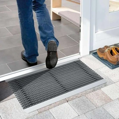 Imagen de Nicoman Alfombrilla de Metal para Puerta, aleación, con Listones Grises, pequeño (60 x 40 cm)