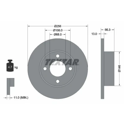 Imagen de TEXTAR 92057800 Disco de freno 256 13 04/04 108 macizo sin perno sujeción rueda, buje rueda AUDI: 80 B4 Berlina, Avant