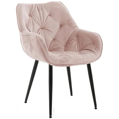 Imagen de CLP Silla de Comedor Tanna en Terciopelo Acolchada I Butaca salón Moderna con Base Metal &amp; reposabrazos, Color:Rosa Claro