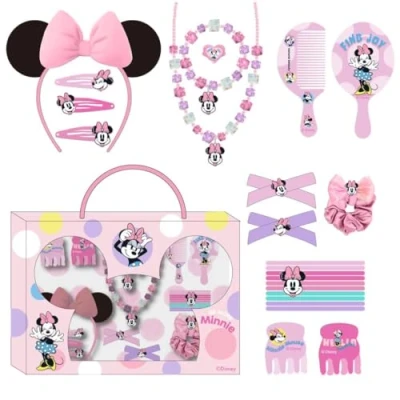 Imagen de Set de Belleza Minnie Mouse Incluye 1 Coletero tela, 10 Coleteros, 2 Pinzas, 3 Horquillas, Cepillos, Diadema, Collar, Pulsera y Anillo Producto Original Diseñado en España