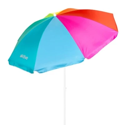 Imagen de Aktive 62220 Sombrilla de playa, Ø180 cm, con protección UV filtro 50, mástil Ø22 25 mm, incluye bolsa para transportarla, playa plegable, estampado multicolor, Beach,