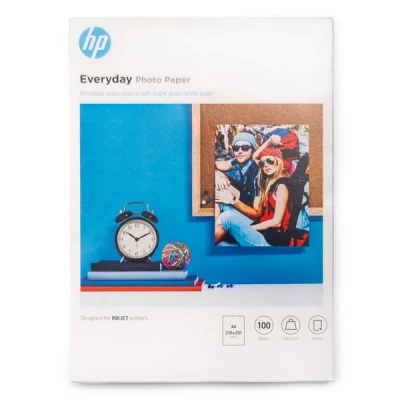 Imagen de HP Everyday Photo Paper, Q2510A, 100 hojas de papel fotográfico brillante avanzado, compatible con impresoras inyección tinta, A4, peso del material impresión 200 g/m²