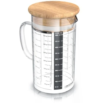 Imagen de Arendo Jarra dosificadora de vidrio 500ml 0,5L, Recipiente vidrio, medidora cocina transparente, borosilicato, Junta silicona, cocina, Vaso medidor