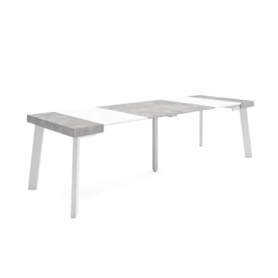 Imagen de Skraut Home Mesa Consola Extensible Comedor Plegable 260 para 12 comensales Patas de Madera Estilo Moderno Blanco y Cemento