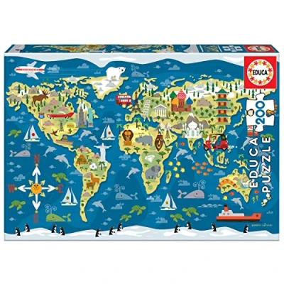 Imagen de Educa Mapamundi, Sean Sims, Puzzle Infantil de 200 Piezas, Medida aproximada una Vez montado 40 x 28 cm, Compuesto por Grandes Piezas Perfectamente acabadas, A Partir 6 años (19292)