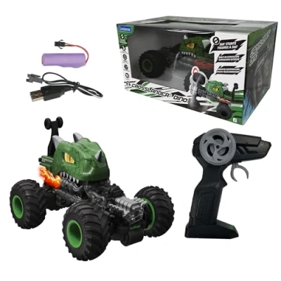 Imagen de Lexibook RC59D, Crosslander Dino, Coche Dinosaurio teledirigido, hasta 10km/h, Acrobacias locas, cabeceo, giroscopio Integrado, Efectos de luz, Recargable, Color Verde (RC59D)